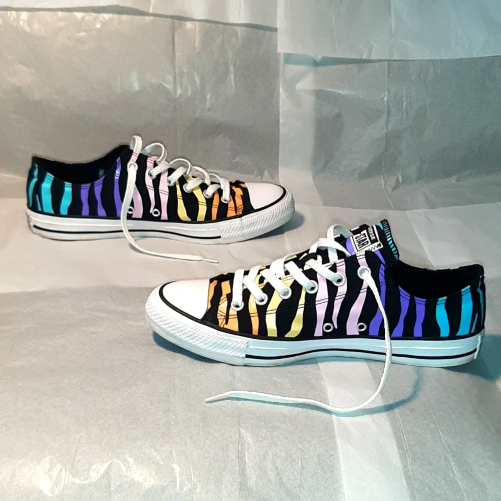 Converse Low Top Sneakers with Rainbow Zebra Stripes